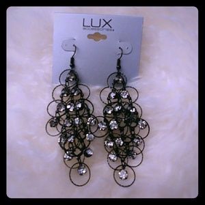 NWT. Black and crystal dangle earrings